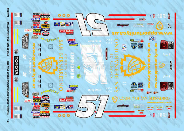Millersport Customs 2008 Kyle Busch San Bernadino County Toyota Tundra 1/24 Decal Set