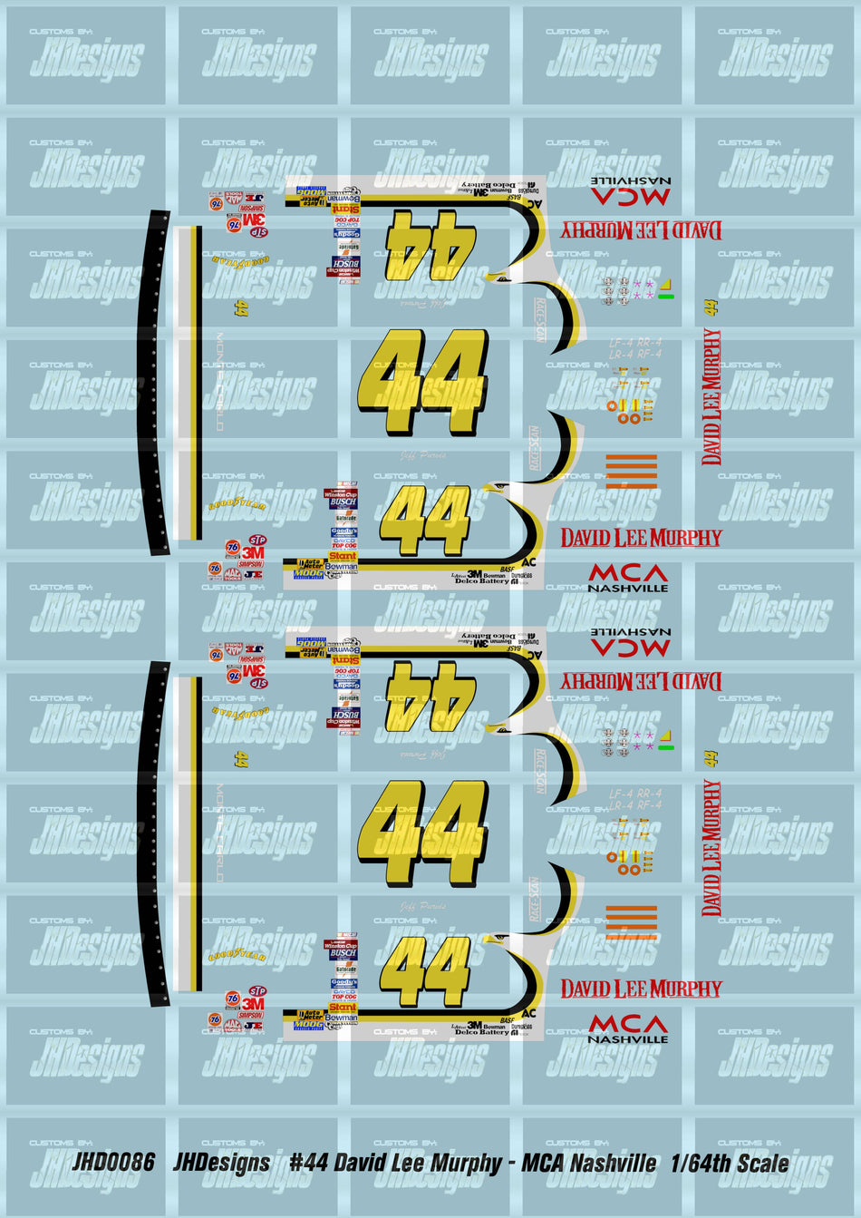 JH Designs Jeff Purvis 1996 CUP #44 David Lee Murphy - MCA Nashville 1:64 Racecar Decal Set
