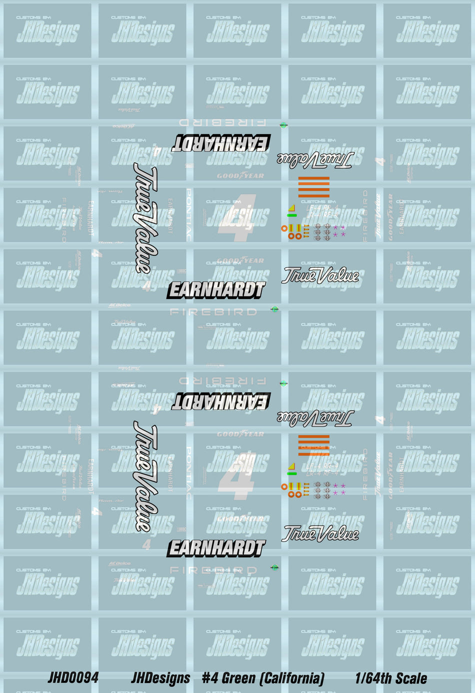 JH Designs Dale Earnhardt 1998 IROC #4 Green (California) 1:64 Racecar Decal Set