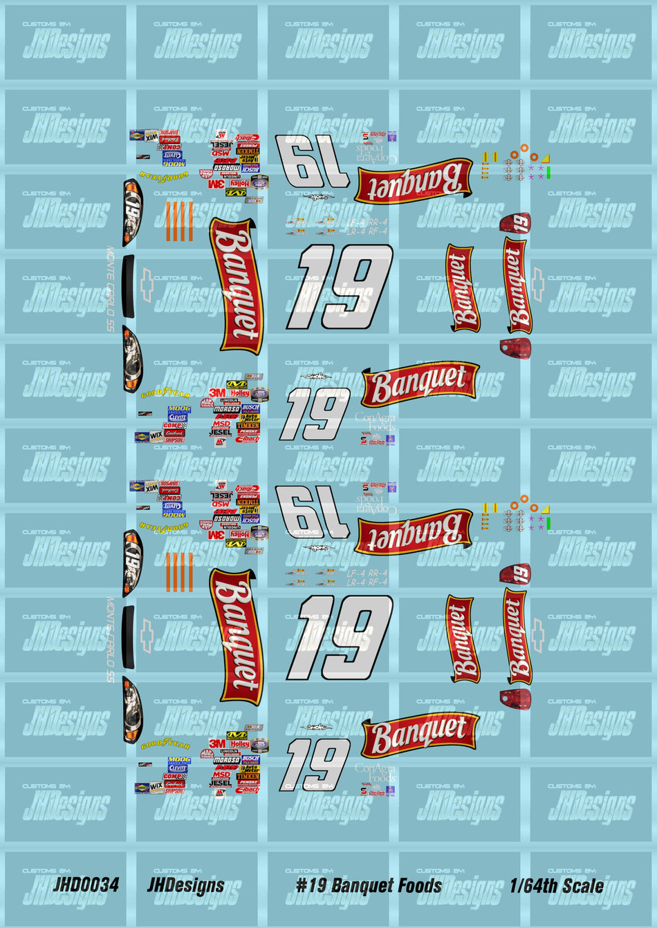 JH Designs Tony Stewart 2006 NBS #19 Banquet Foods 1:64 Racecar Decal Set