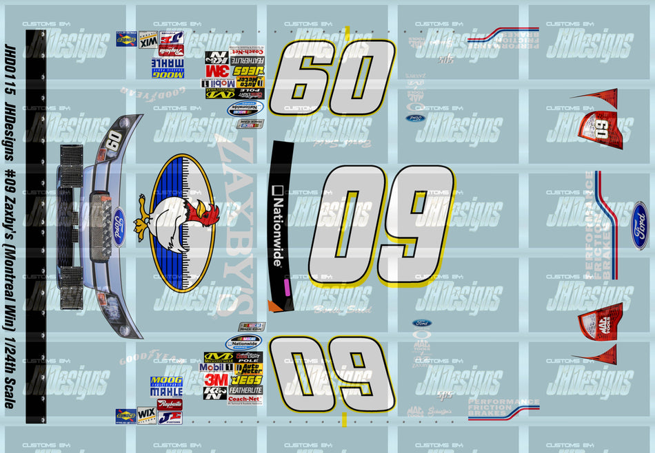 JH Designs Boris Said 2010 NWS #09 Zaxby's (Montreal Win) 1:24 Racecar Decal Set