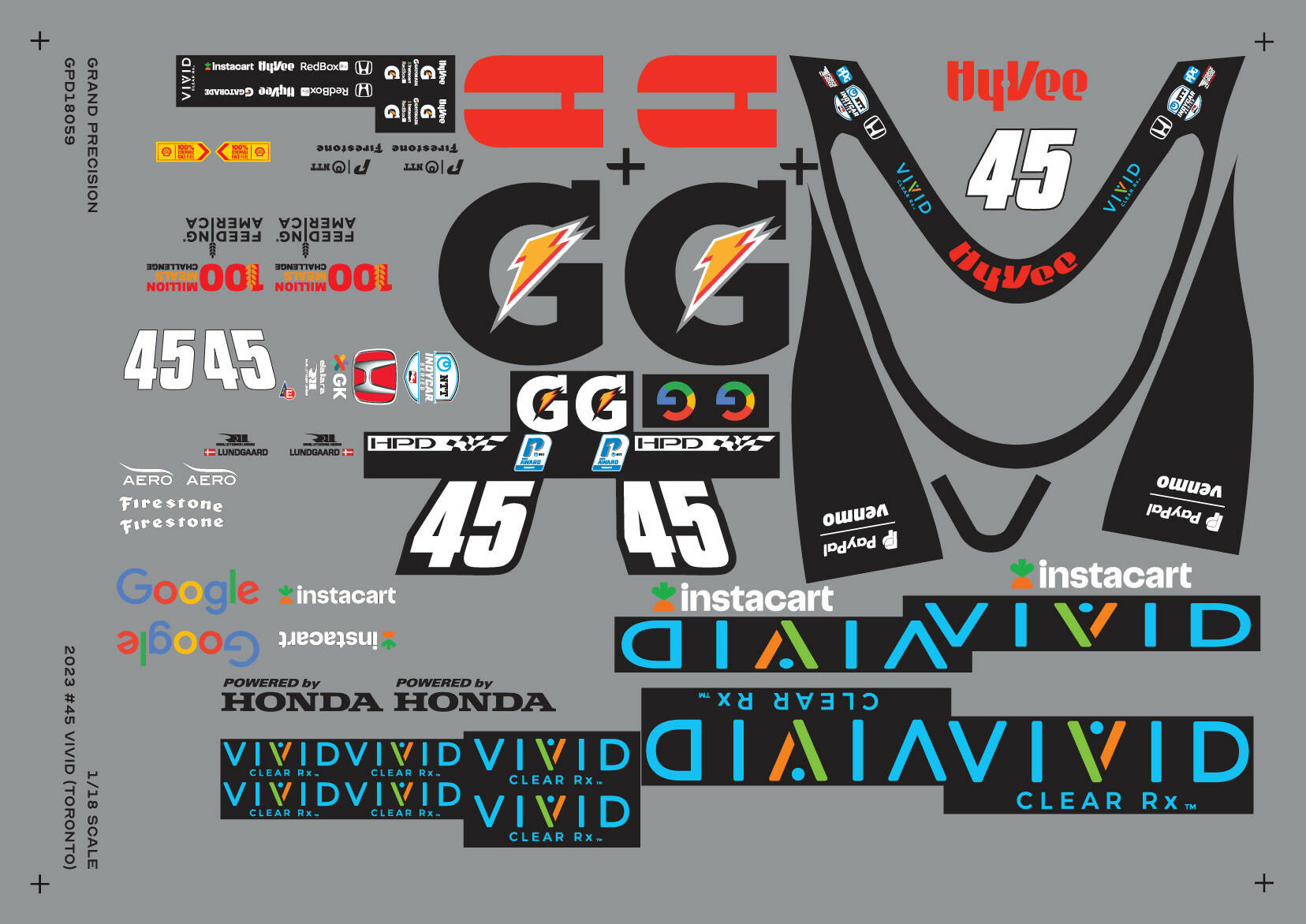 Gp Graphics Sticker Grand Precision - 1/18 2023 #45 Christian Lundgaard Vivid (Toronto GP ...