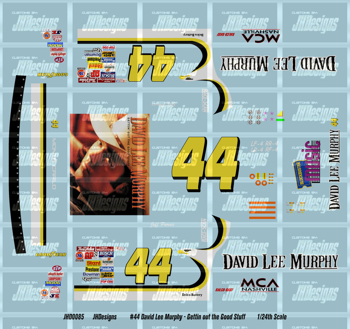 JH Designs Jeff Purvis 1996 CUP #44 David Lee Murphy - Gettin Out the Good Stuff 1:24 Racecar Decal Set