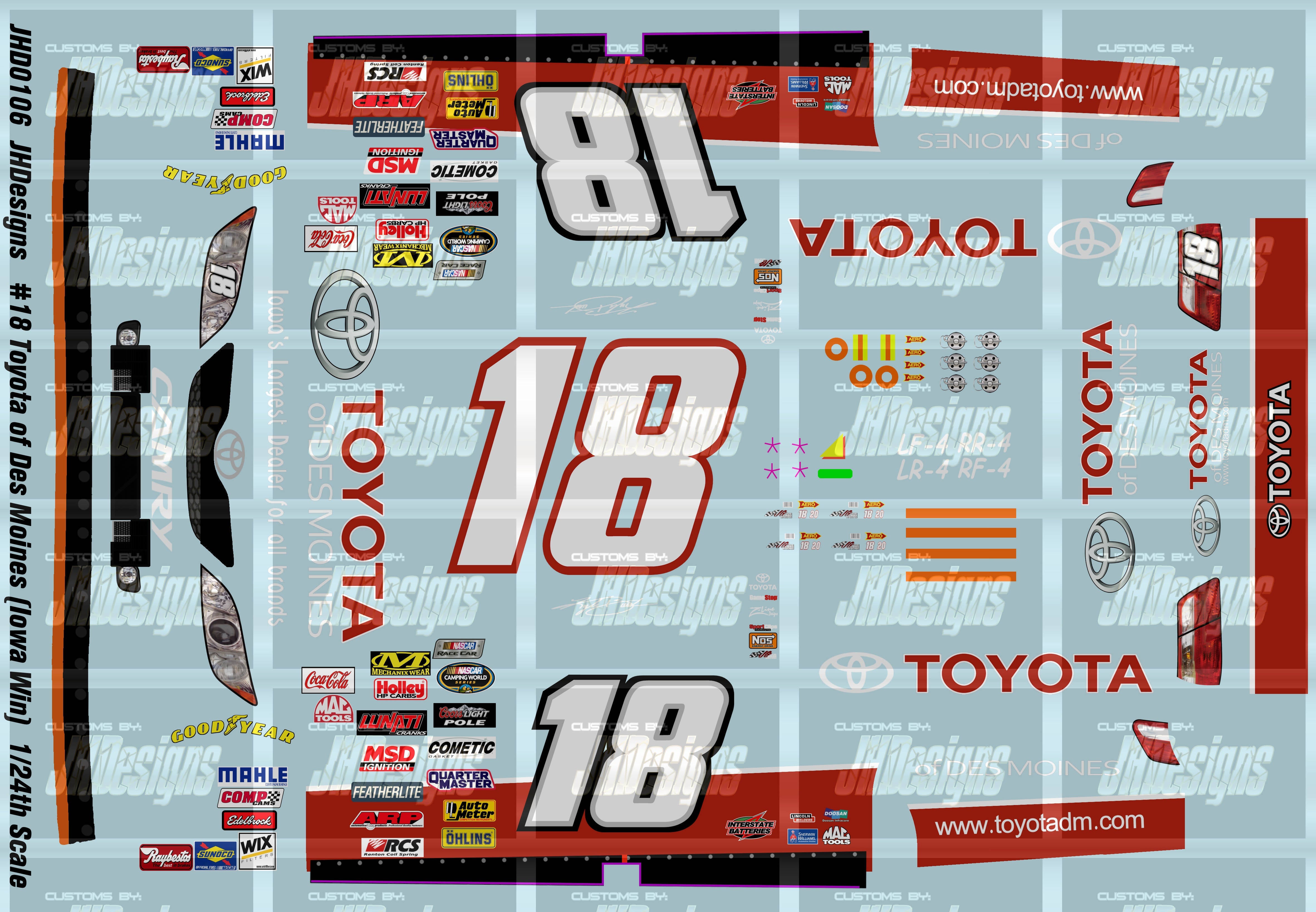Design One Racing Decals JH Designs Kyle Busch 2008 CWE #18 Toyota of Des Moines (Iowa Win) 1:2 ...