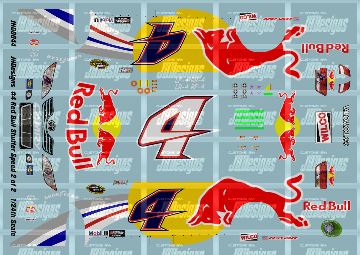 JH Designs Kasey Kahne 2011 CUP #4 Red Bull Shutter Speed 1:24 Racecar Decal Set