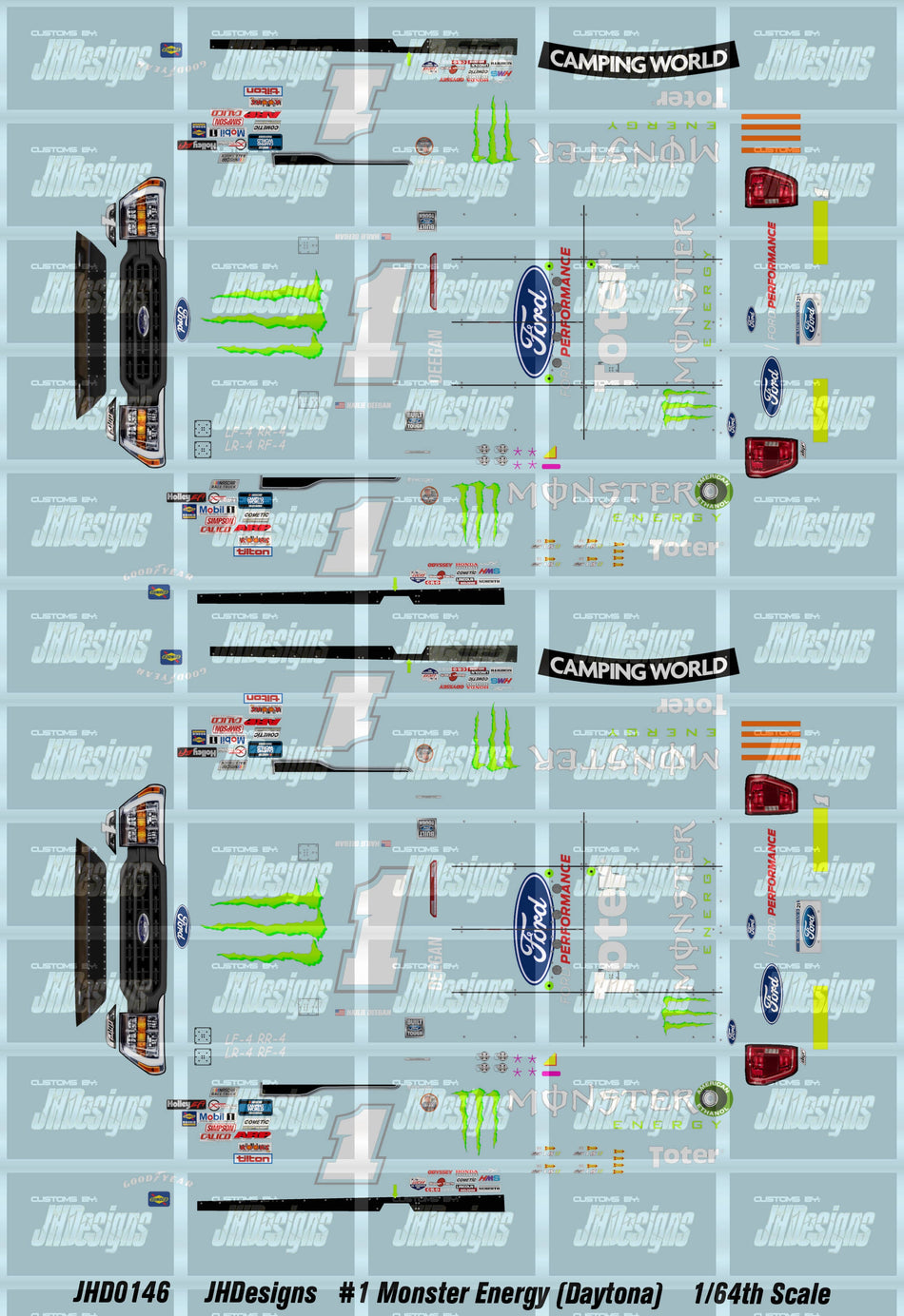 JH Designs Hailie Deegan 2021 CWTS #1 Monster Energy (Daytona) 1:64 Racecar Decal Set