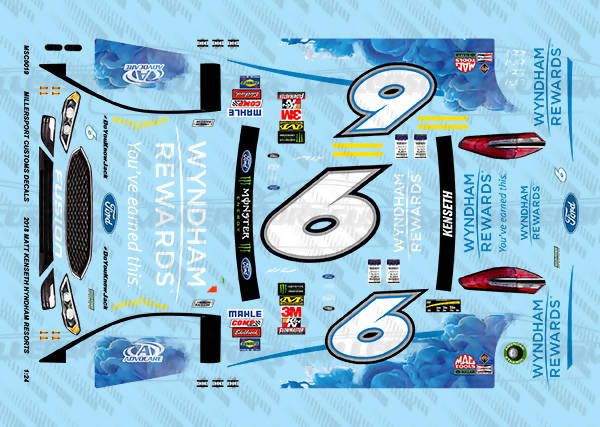 Wyndham Format Decals Example Millersport Customs 2018 Matt Kenseth Wyndham Resorts Ford Fusion 1/24 ...