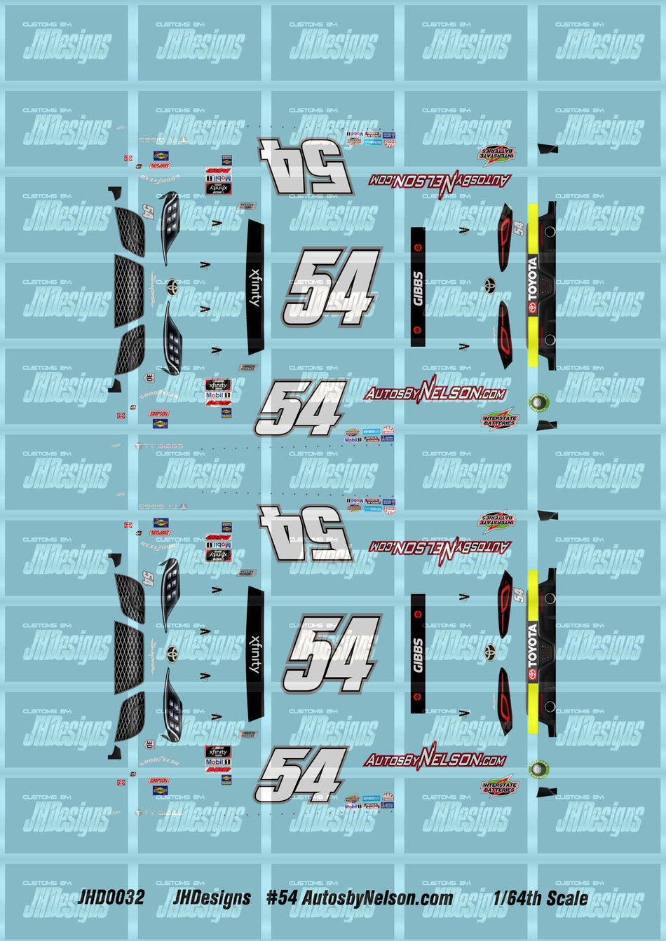 JH Designs Ty Gibbs 2021 NXS #54 Autosbynelson.com 1:64 Racecar Decal Set