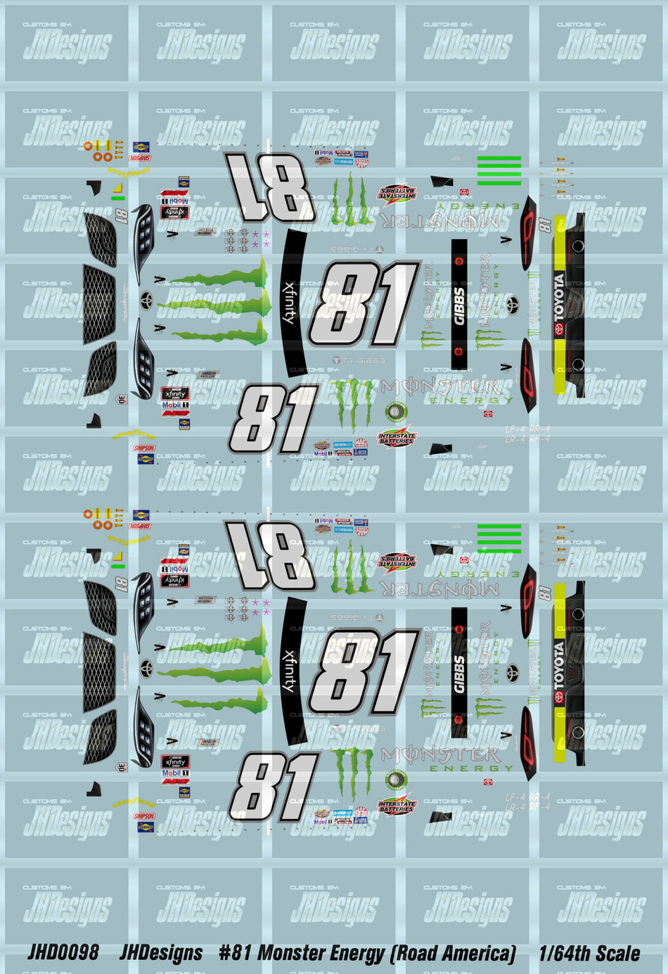 JH Designs Ty Gibbs 2021 XFINITY #81 Monster Energy (Road America) 1:64 Racecar Decal Set