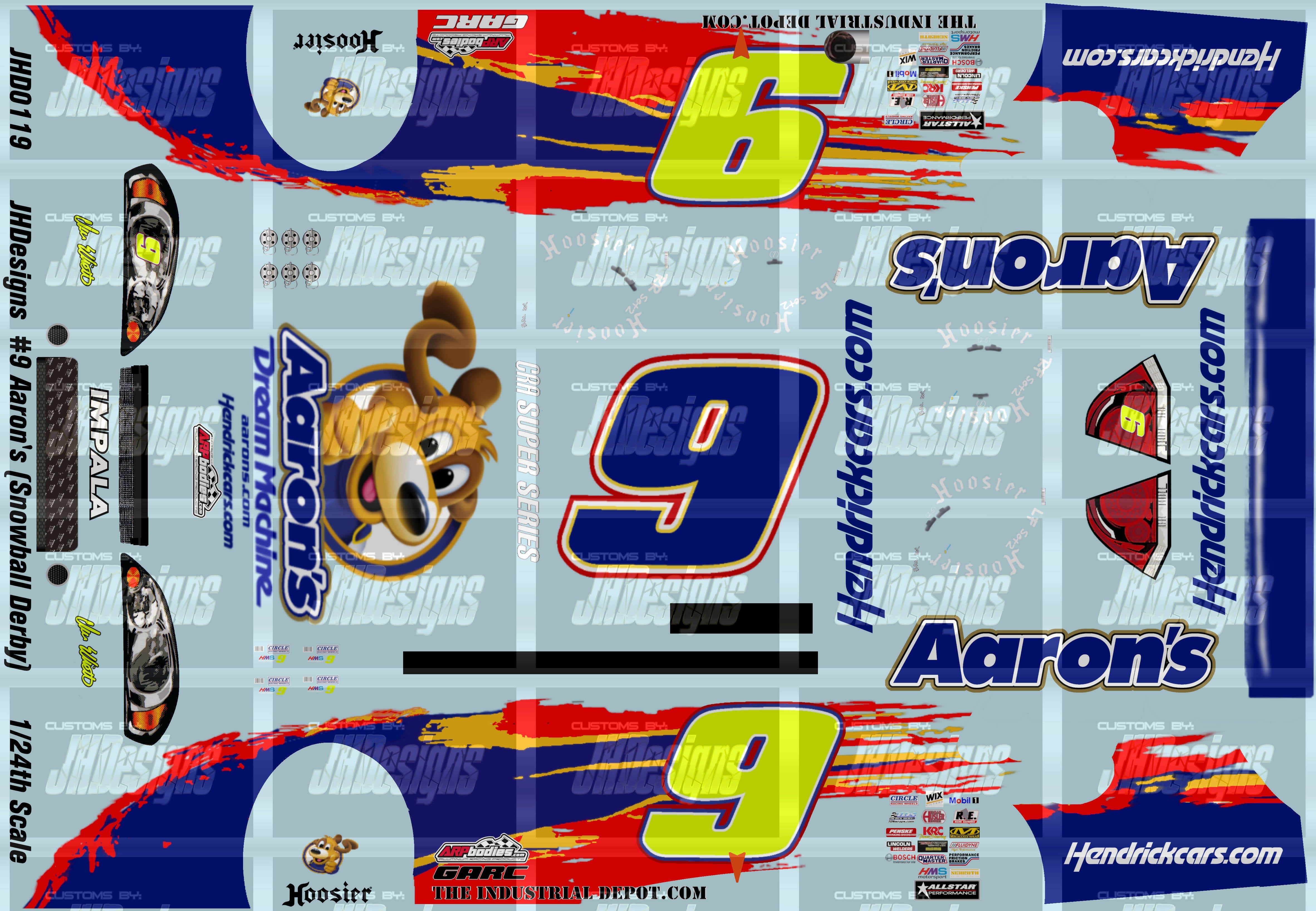 Snowball Racing Lettering JH Designs Chase Elliott 2011 LMS #9 Aaron's (Snowball Derby Clean Ver ...