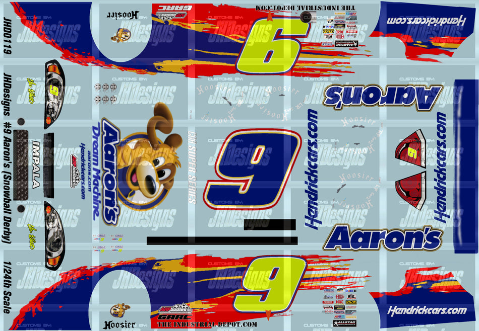 JH Designs Chase Elliott 2011 LMS #9 Aaron's (Snowball Derby Clean Version) 1:24 Racecar Decal Set