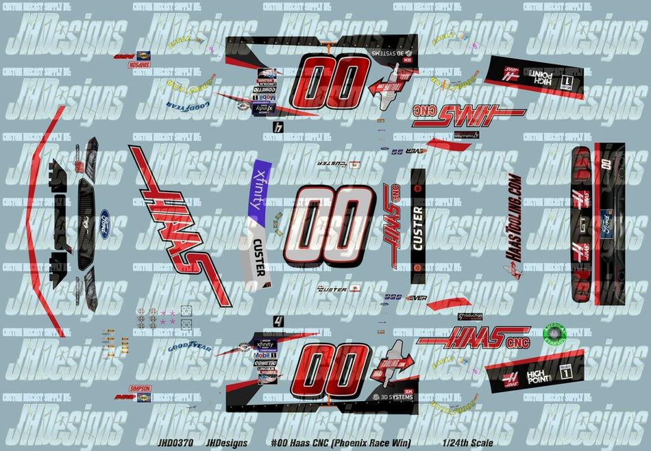 JH Designs Cole Custer 2023 NXS #00 Haas CNC (Phoenix Race Win) 1:24 Racecar Decal Set