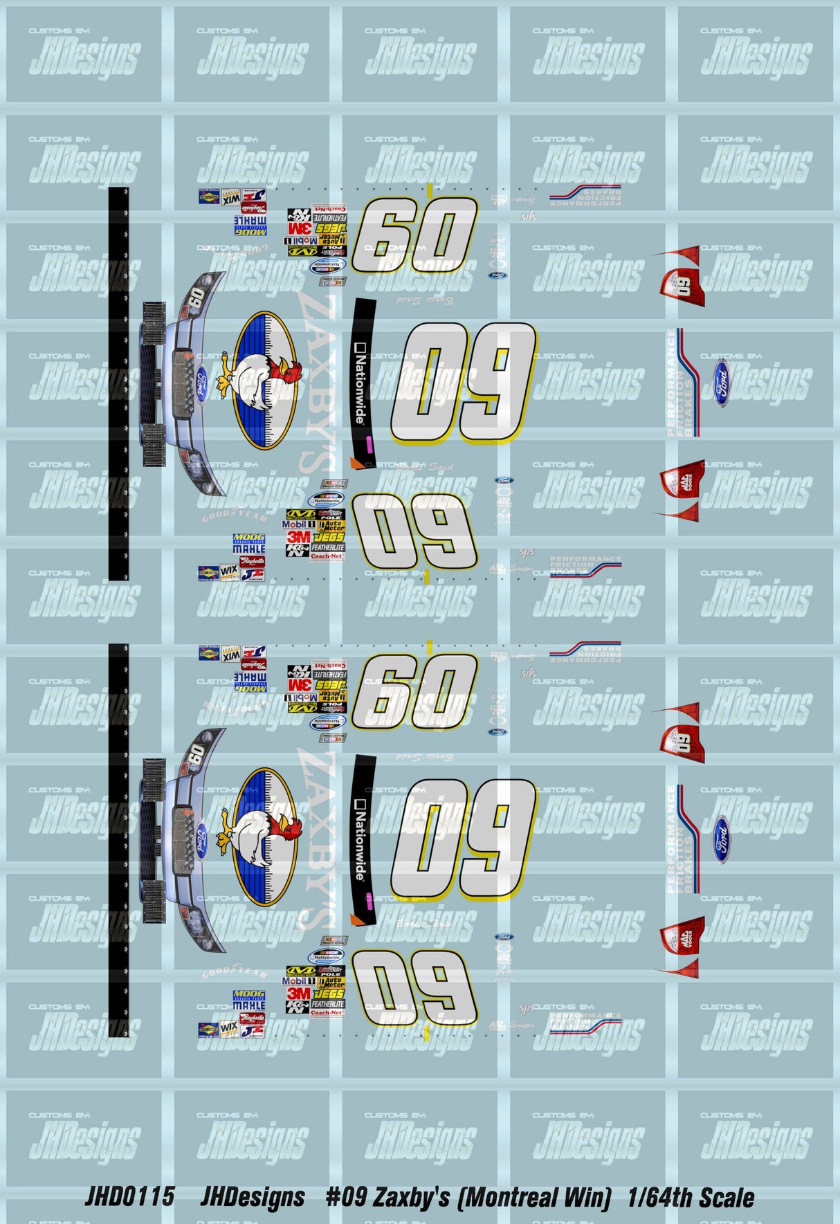 JH Designs Boris Said 2010 NWS #09 Zaxby's (Montreal Win) 1:64 Racecar Decal Set