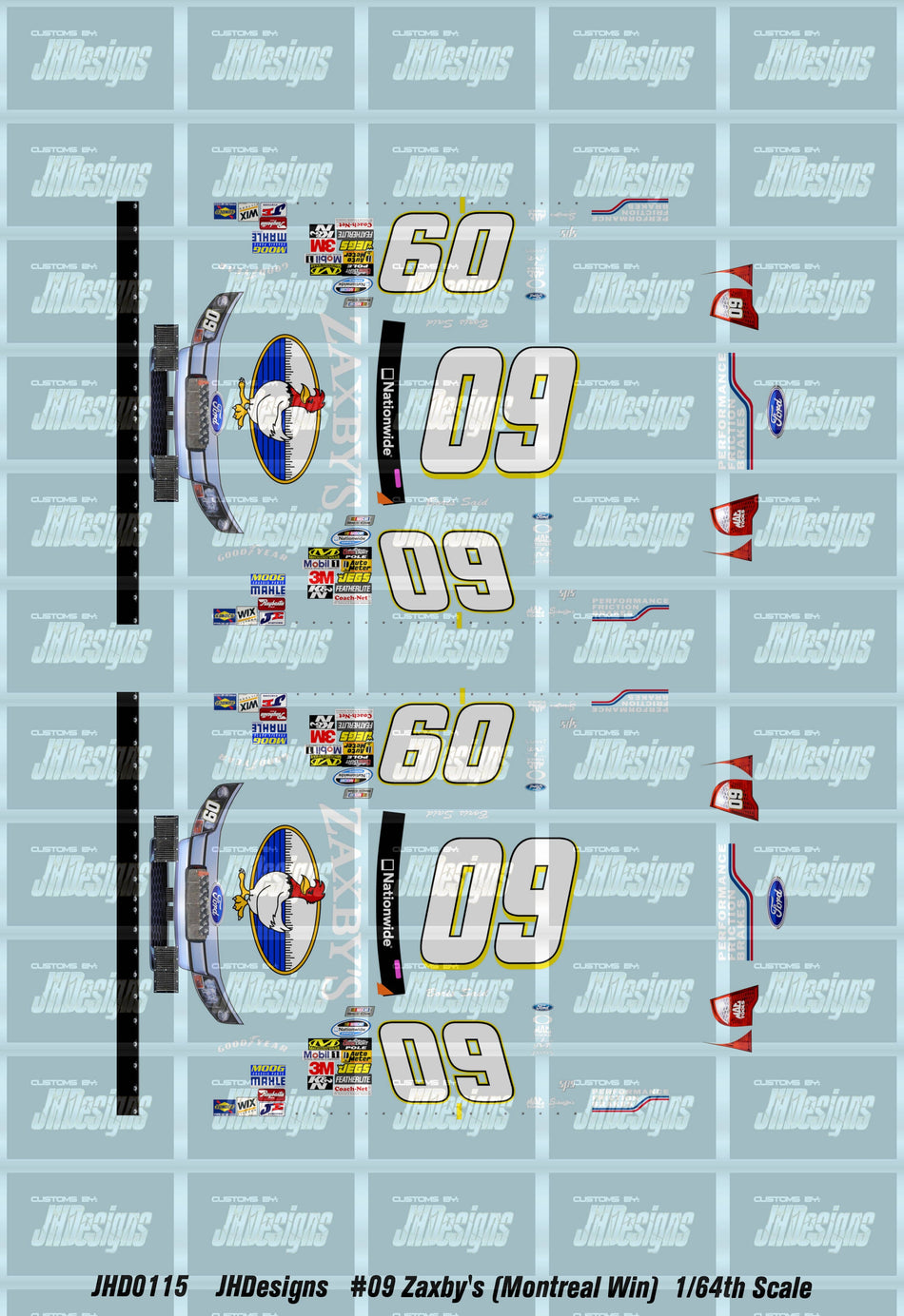 JH Designs Boris Said 2010 NWS #09 Zaxby's (Montreal Win) 1:64 Racecar Decal Set