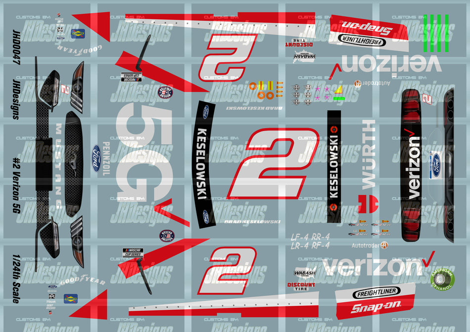 JH Designs Brad Keselowski 2021 CUP #2 Verizon 5G 1:24 Racecar Decal Set