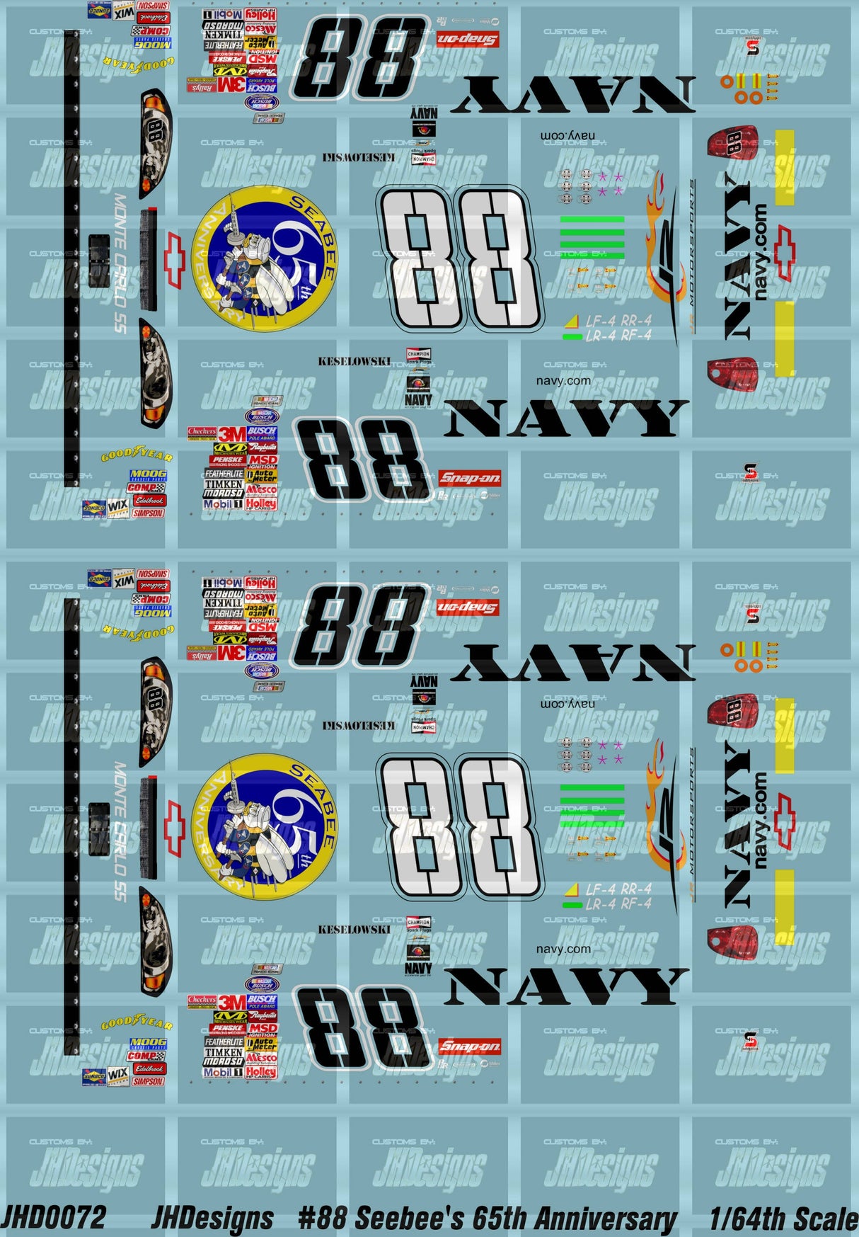 JH Designs Brad Keselowski 2007 NWS #88 US Navy SeaBees 65th Anniversary 1:64 Racecar Decal Set