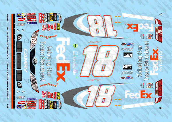 Millersport Customs 2009 Kyle Busch FedEx Nationwide Series Toyota Camry 1/24 Decal Set