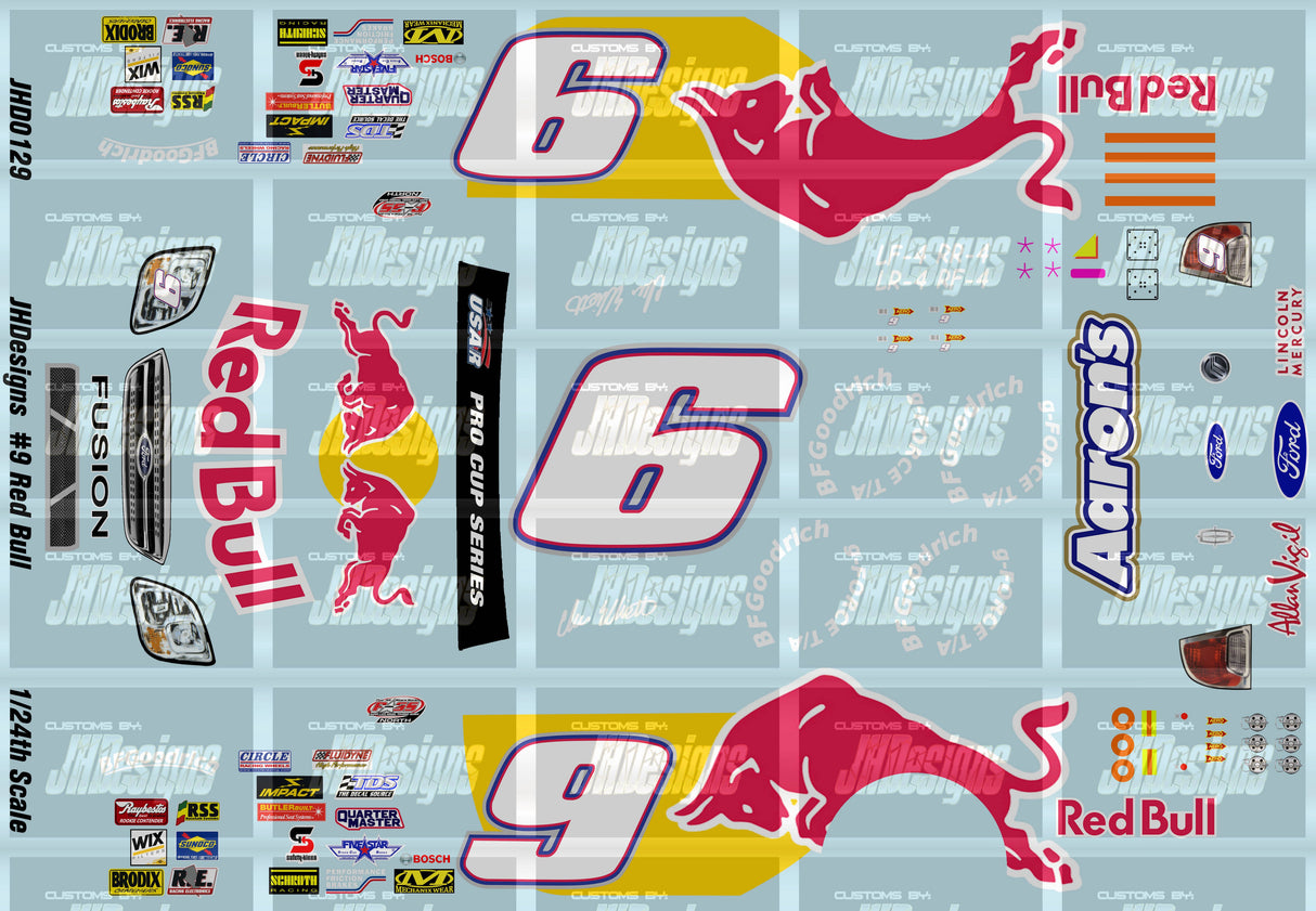 JH Designs Chase Elliott 2010 LMS #9 Red Bull 1:24 Racecar Decal Set