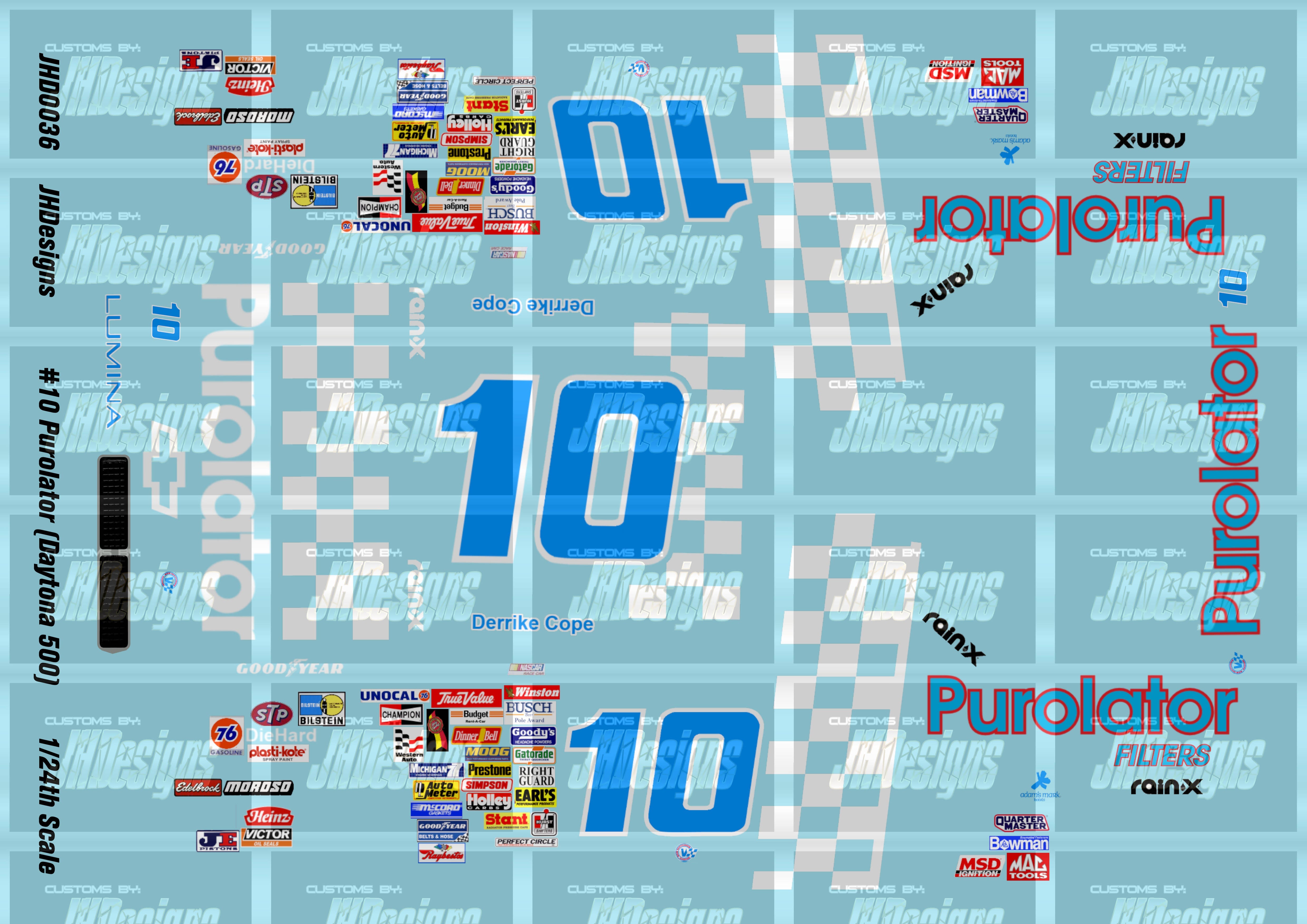 JH Designs Derrike Cope 1990 CUP #10 Purolator (Daytona 500 Race Win ...