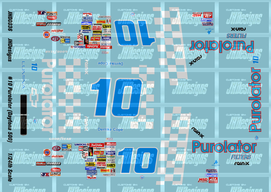 JH Designs Derrike Cope 1990 CUP #10 Purolator (Daytona 500 Race Win) 1:24 Racecar Decal Set