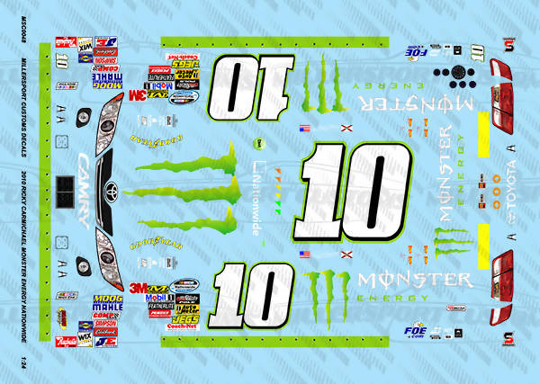 Millersport Customs 2010 Ricky Carmichael Monster Energy Nationwide Series Toyota Camry 1/24 Decal Set
