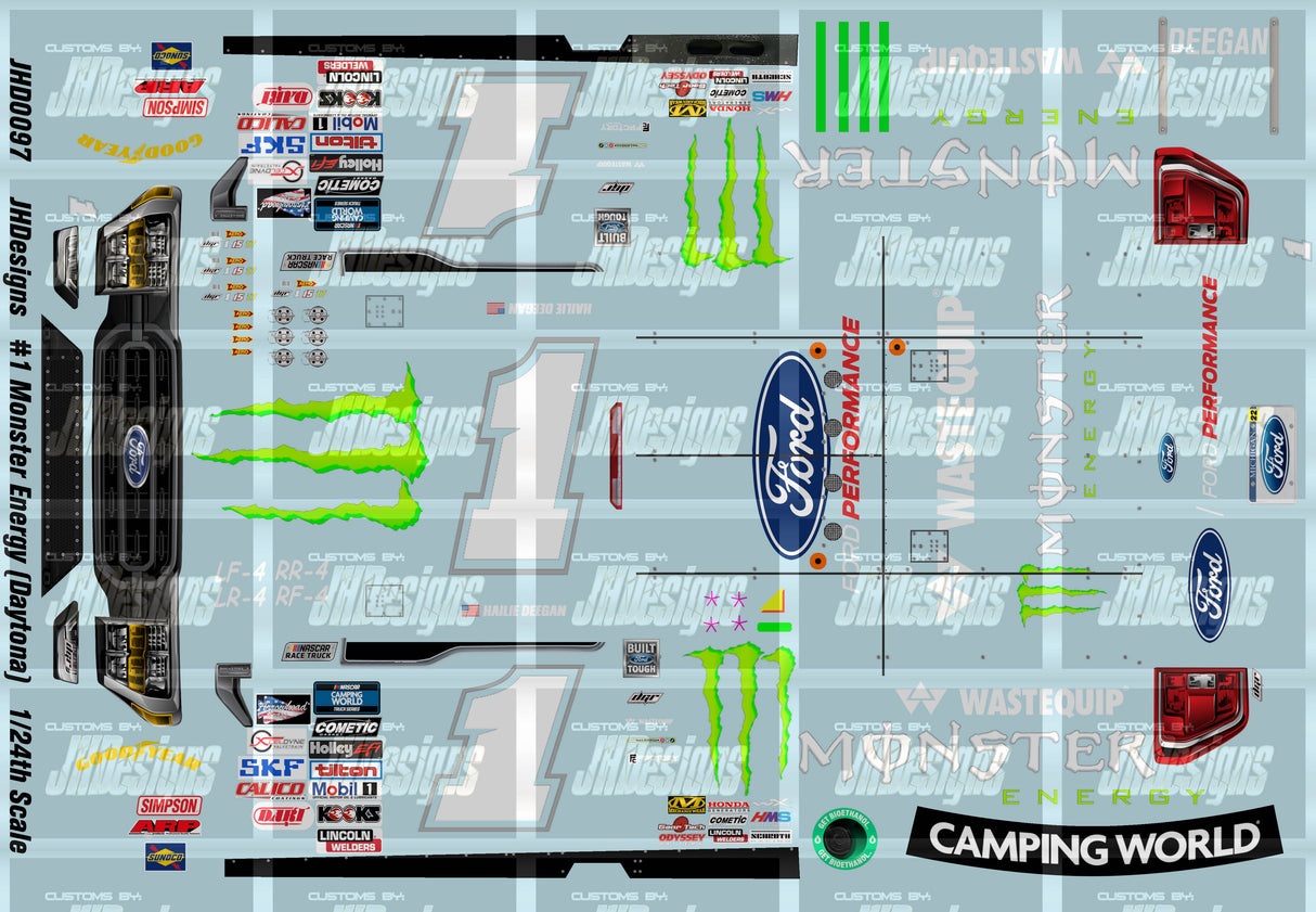 JH Designs Hailie Deegan 2022 TRUCK #1 Monster Energy (Daytona) 1:24 Racecar Decal Set