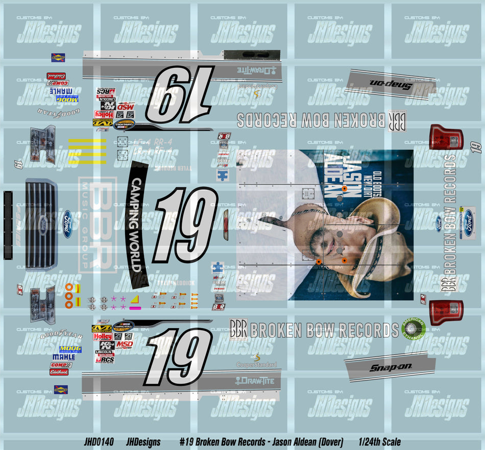 JH Designs Tyler Reddick 2015 CWTS #19 Broken Bow Records - Jason Aldean (Dover) 1:24 Racecar Decal Set