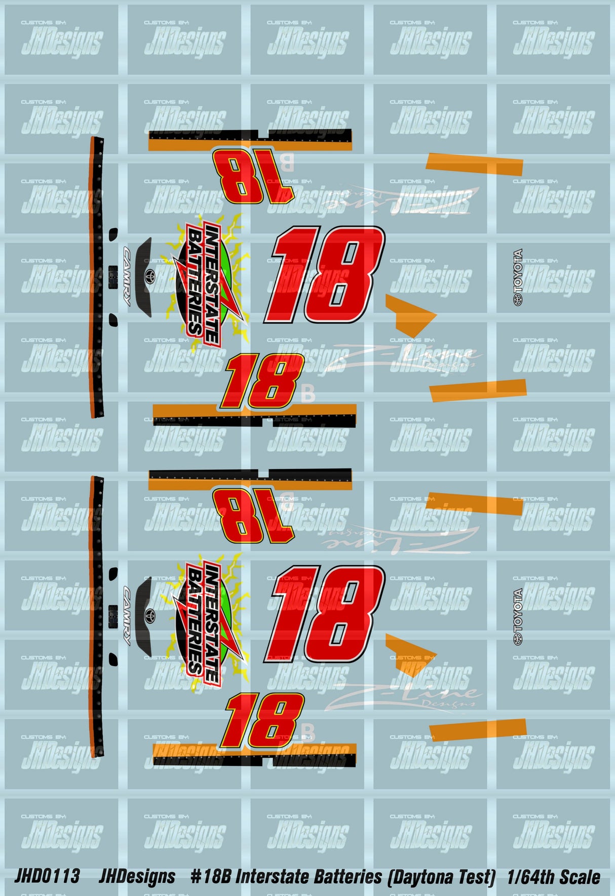 JH Designs Kyle Busch 2008 NWS #18B Interstate Batteries (Daytona Test) 1:64 Racecar Decal Set
