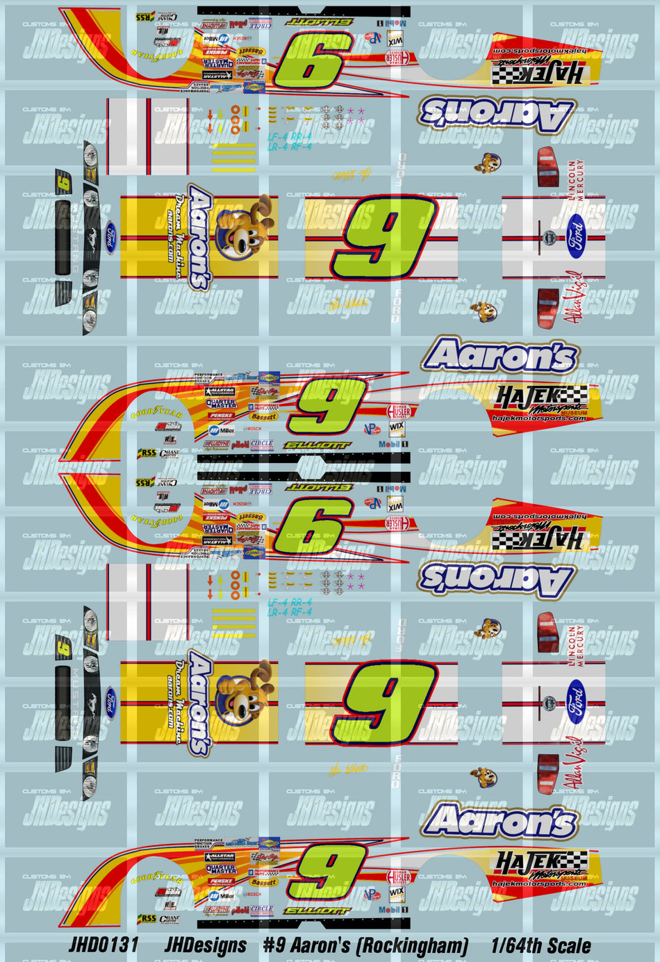 JH Designs Tony Stewart 2005 CTS #92 Mr. Clean AutoDry - Outdoor Channel (Richmond DNQ) 1:64 Racecar Decal Set