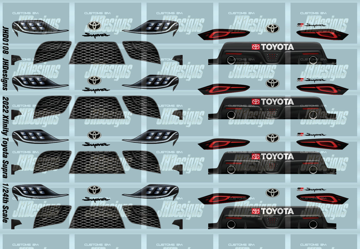 JH Designs Toyota Supra 2022 Xfinity Headlights & Tail Lights 1:24 Racecar Decal Set