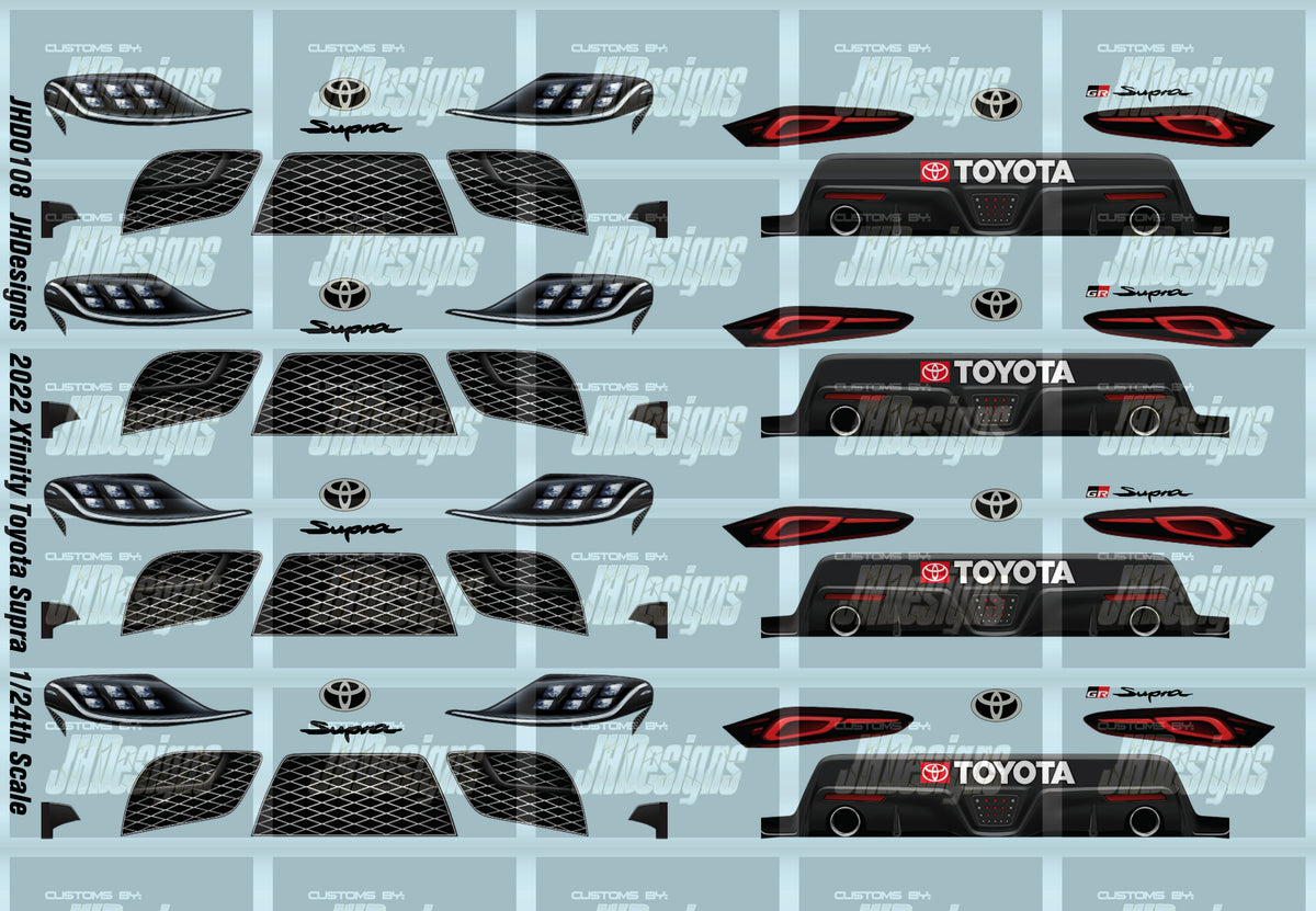 Supra Graphics JH Designs Toyota Supra 2022 Xfinity Headlights & Tail Lights 1:24 Rac ...