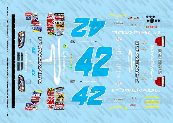 Millersport Customs 2008 Juan Pablo Montoya Powerade Nationwide Series Dodge Charger 1/24 Decal Set