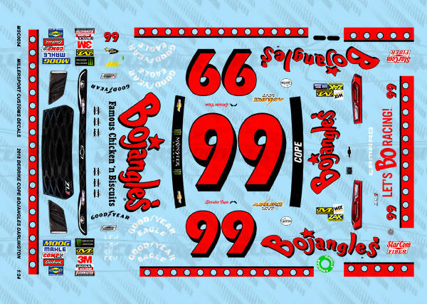 Millersport Customs 2018 Derrike Cope Bojangles Darlington Chevy Camaro 1/24 Decal Set