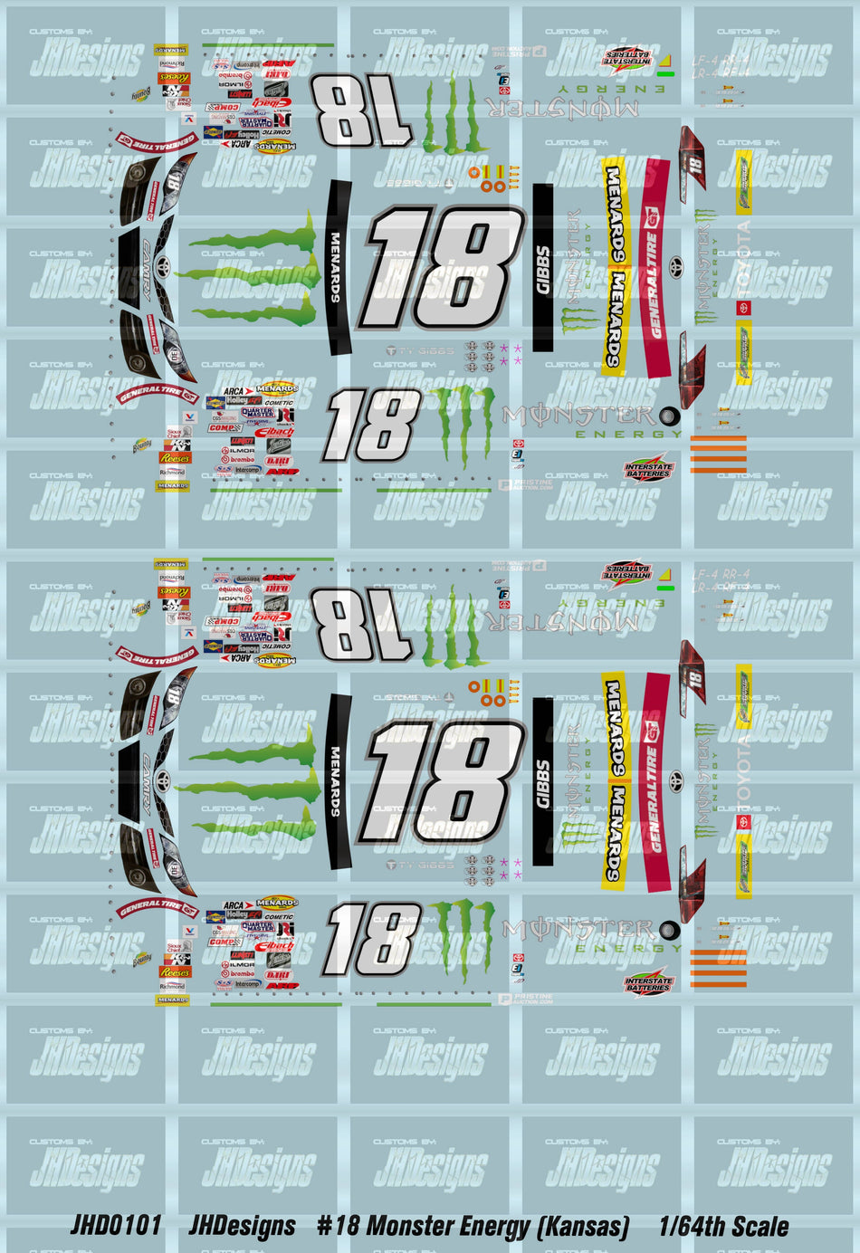 JH Designs Ty Gibbs 2021 ARCA #18 Monster Energy (Kansas) 1:64 Racecar Decal Set