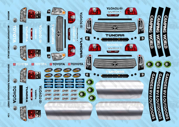 Millersport Customs 2010-2021 Nascar Toyota Tundra Goodies Sheet 1/24 Decal Set