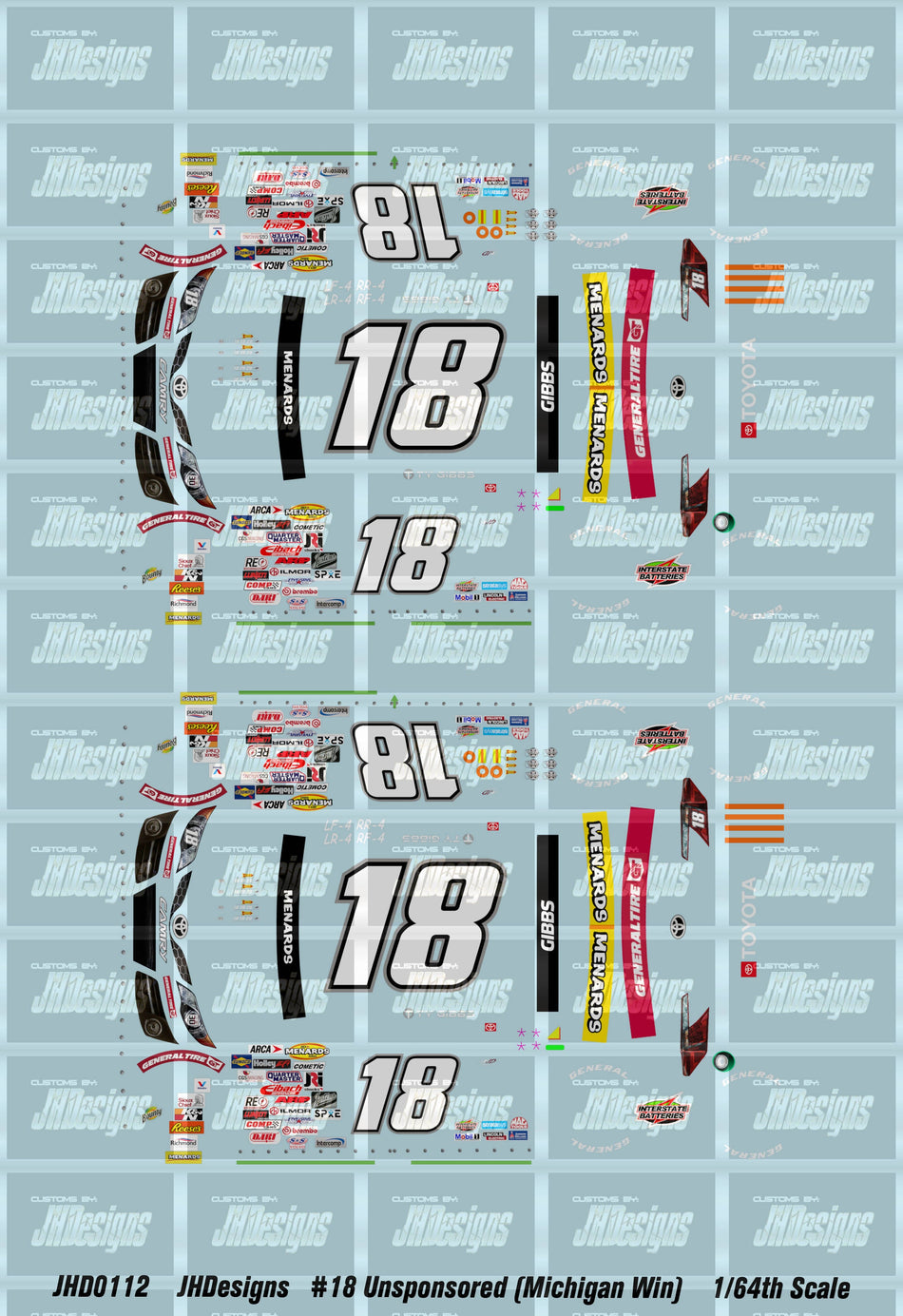 JH Designs Ty Gibbs 2021 ARCA #18 Unsponsored (Michigan Win) 1:64 Racecar Decal Set