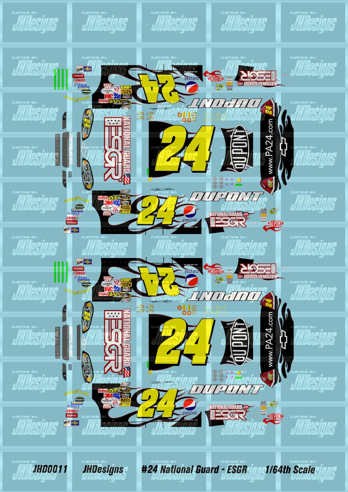 JH Designs Jeff Gordon 2009 CUP #24 National Guard - ESGR 1:64 Racecar Decal Set