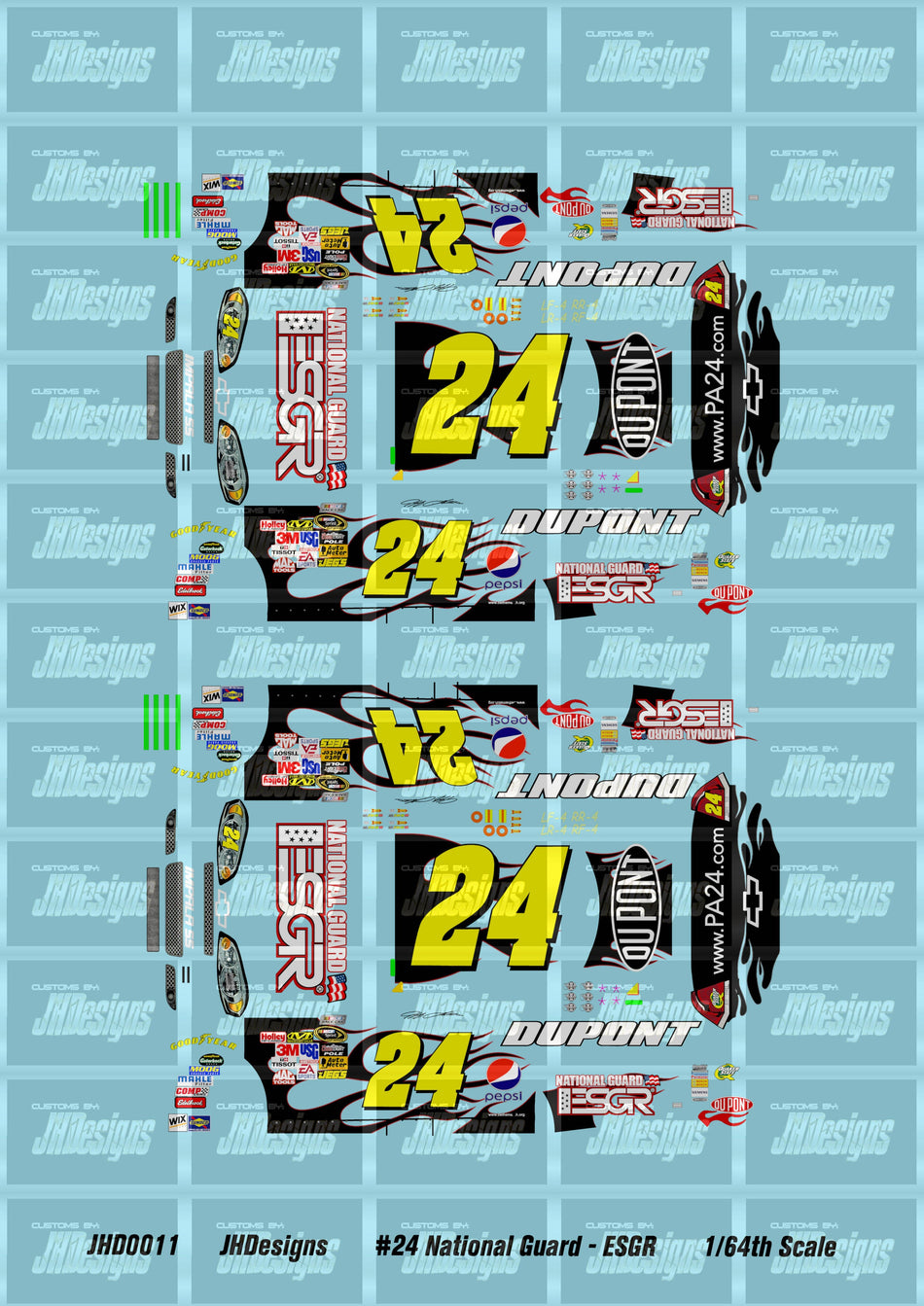 JH Designs Jeff Gordon 2009 CUP #24 National Guard - ESGR 1:64 Racecar Decal Set