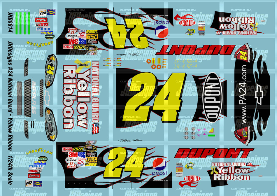 JH Designs Jeff Gordon 2009 CUP #24 National Guard - Yellow Ribbon 1:24 Racecar Decal Set