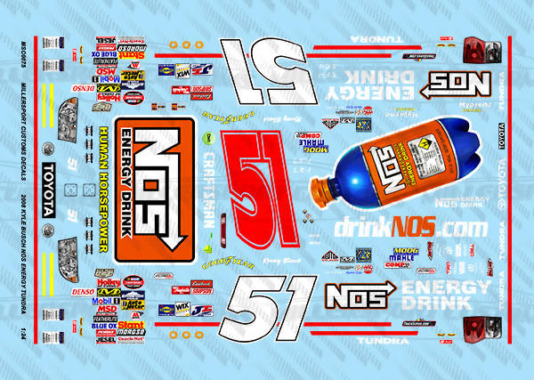 Millersport Customs 2008 Kyle Busch NOS Energy Toyota Tundra 1/24 Decal Set