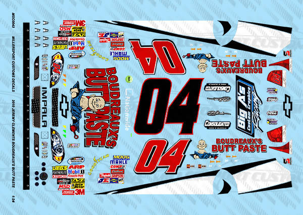 Millersport Customs 2010 Jeremy Clements Boudreaux's Butt Paste Nationwide Series Chevy Impala 1/24 Decal Set