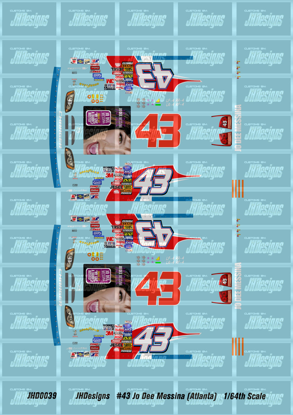 JH Designs Aaron Fike 2005 NBS #43 Jo Dee Messina (Atlanta Race Version) 1:64 Racecar Decal Set