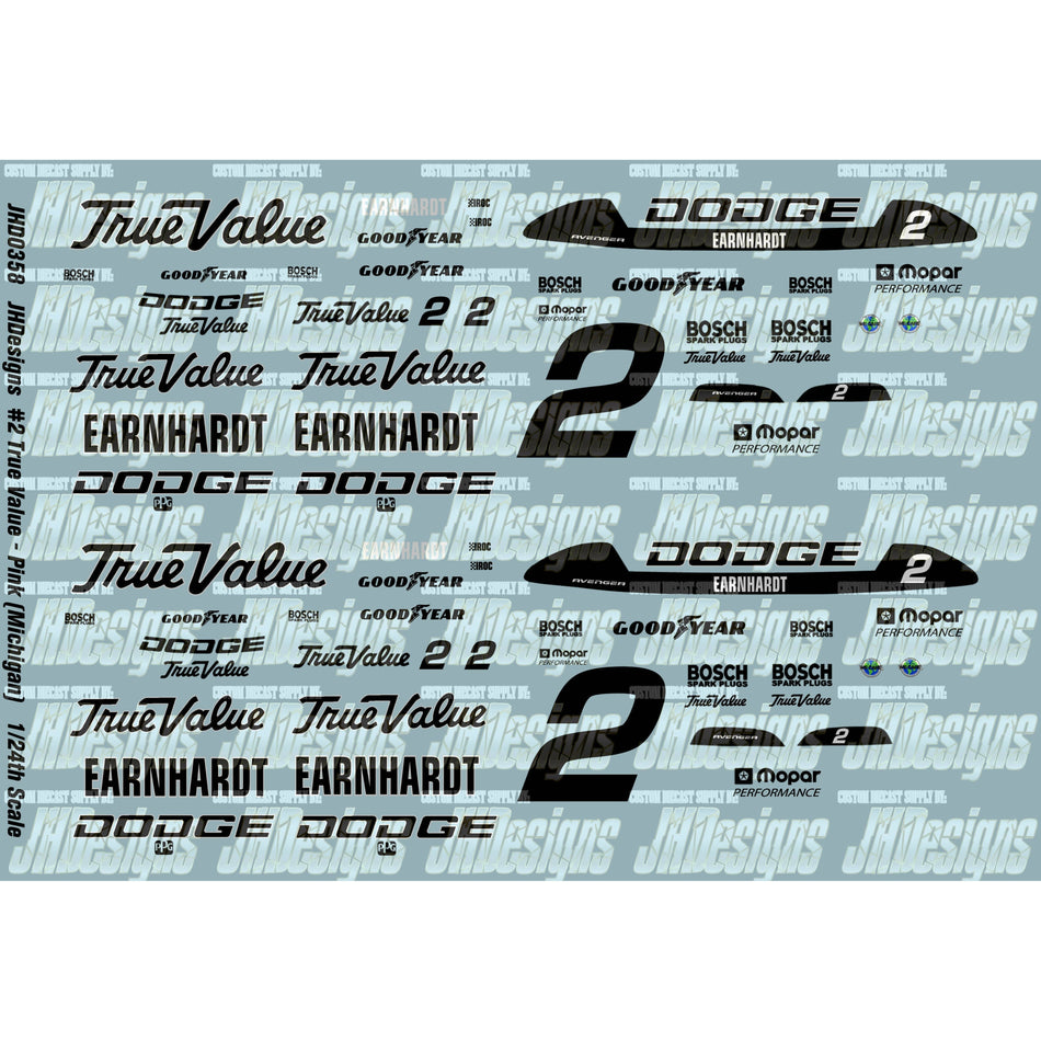 JH Designs Dale Earnhardt 1994 IROC #2 True Value - Pink (Michigan) 1:24 Racecar Decal Set