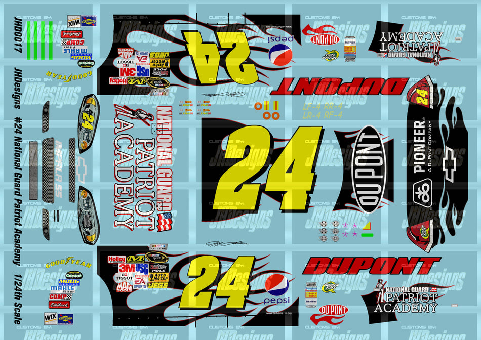 JH Designs Jeff Gordon 2009 CUP #24 National Guard - Patriot Academy 1:24 Racecar Decal Set