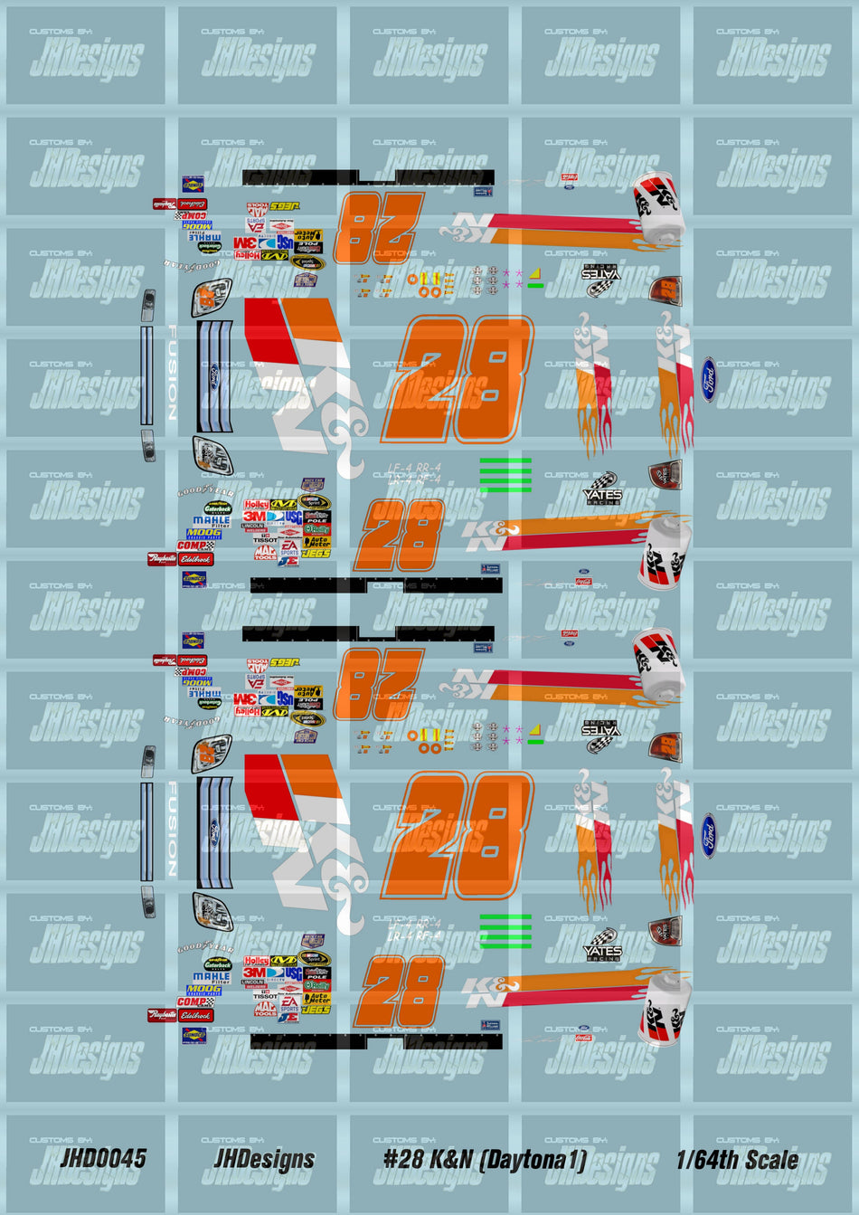 JH Designs Travis Kvapil 2008 CUP #28 K&N Air Filters 1:64 Racecar Decal Set