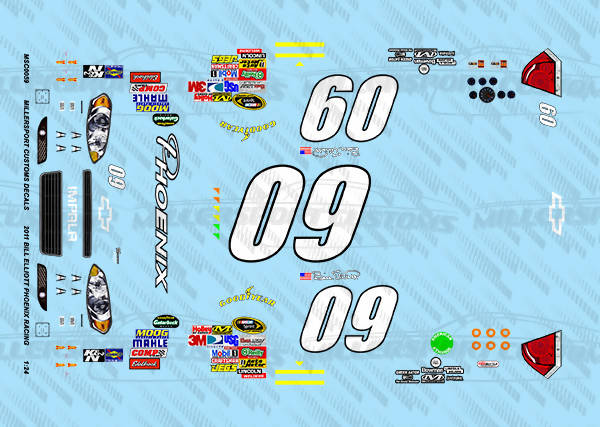 Millersport Customs 2011 Bill Elliott Phoenix Racing Chevy Impala 1/24 Decal Set