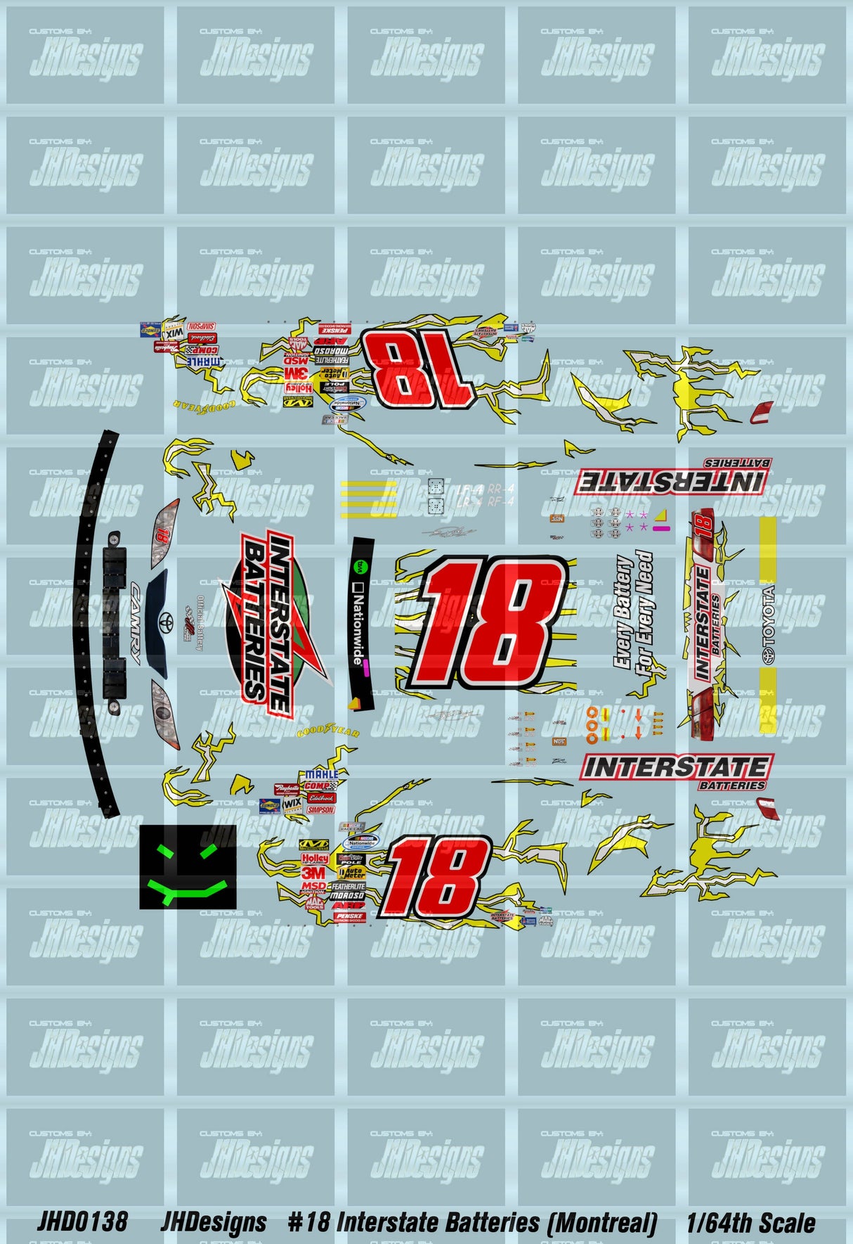 JH Designs Kyle Busch 2009 NWS #18 Interstate Batteries (Montreal) 1:64 Racecar Decal Set