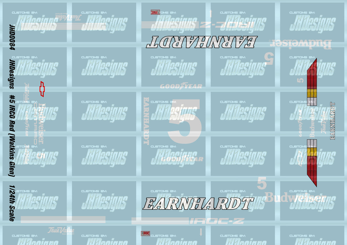JH Designs Dale Earnhardt 1988 IROC #5 Red (Watkins Glen) 1:24 Racecar Decal Set