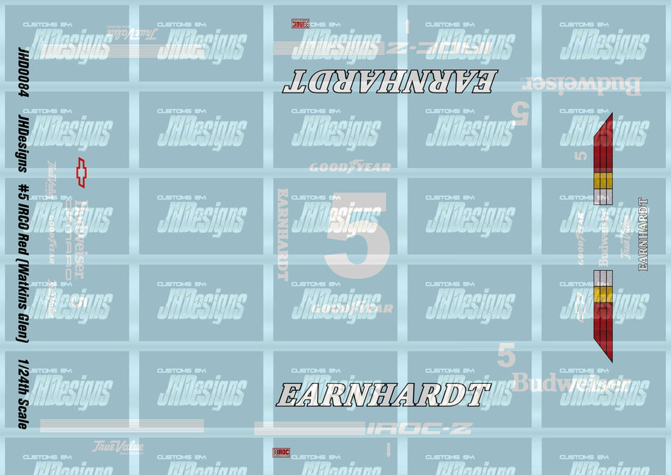 JH Designs Dale Earnhardt 1988 IROC #5 Red (Watkins Glen) 1:24 Racecar Decal Set