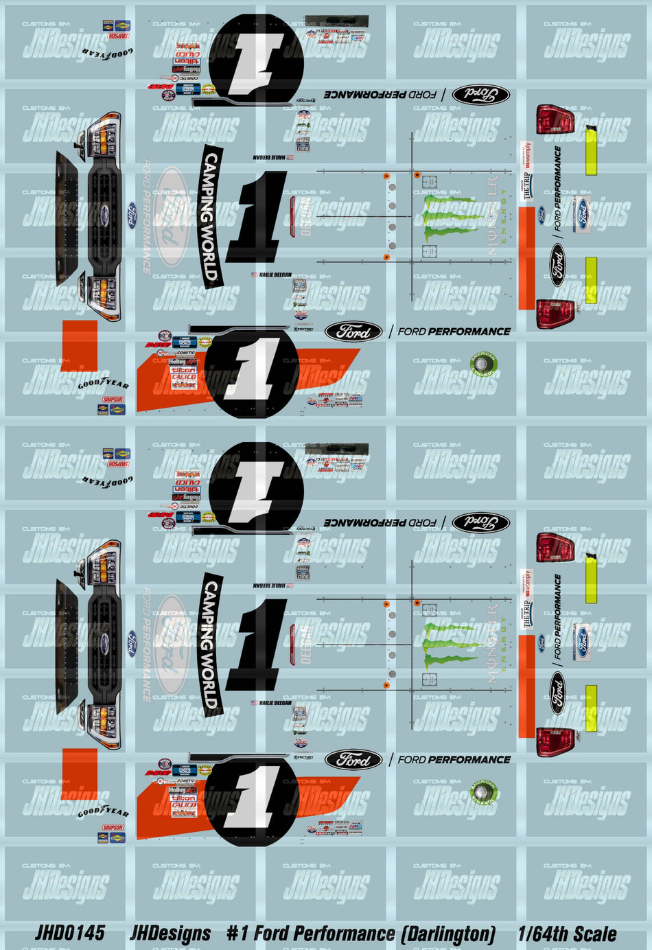 JH Designs Hailie Deegan 2021 CWTS #1 Ford Performance (Darlington) 1:64 Racecar Decal Set